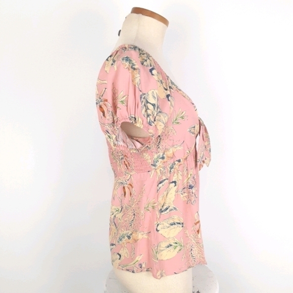 Anthropologie Sanctuary Tropical Floral Print Front Tie Blouse - Picture 4 of 12